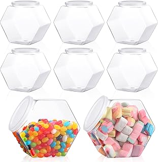 Hoolerry 16 Pcs 30oz Plastic Candy Jars with Lids Hexagon Canister Container Jar Bucket for Candy Buffet Cookies Snacks - Image 1