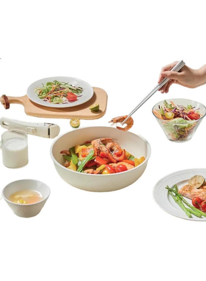 CAROTE مجموعة أواني الطهي غير اللاصقة مع مقبض قابل للفصل من كاروت، مجموعة أواني الطهي ذات القاع المسطح، مقلاة 4 قطع - Image 1