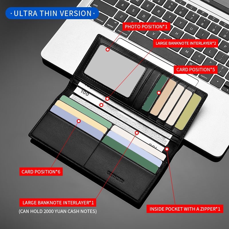 Banyanu Men's Slim RFID-Blocking Wallet, Genuine Leather 2-Fold Design, Premium Black Leather for Daily Use - Image 5