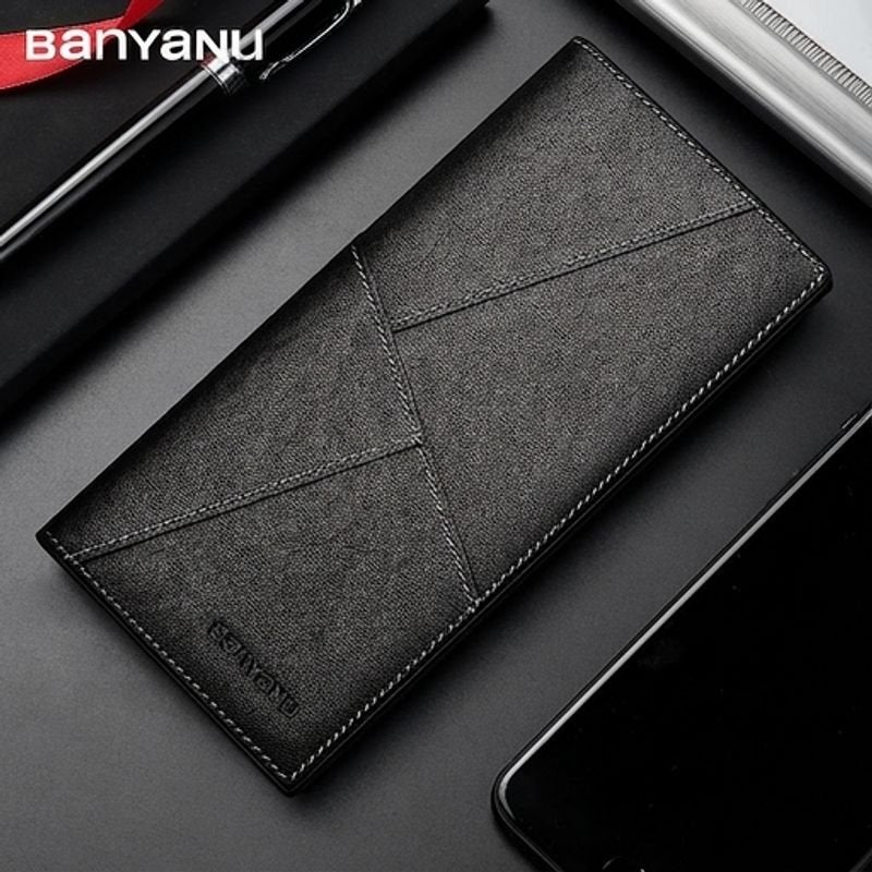 Banyanu Men's Slim RFID-Blocking Wallet, Genuine Leather 2-Fold Design, Premium Black Leather for Daily Use - Image 1
