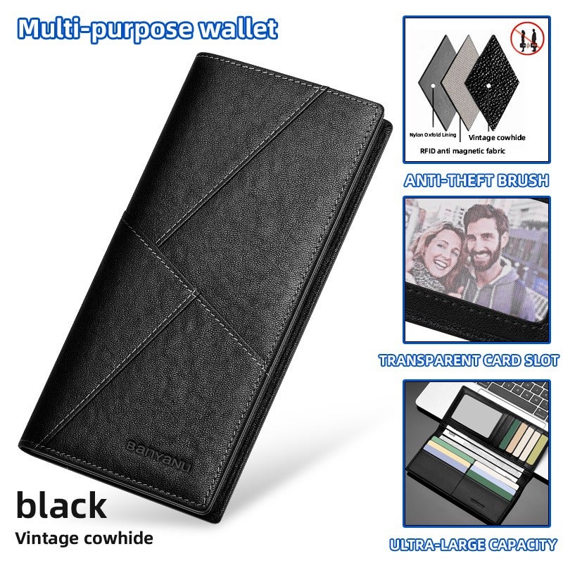 Banyanu Men's Slim RFID-Blocking Wallet, Genuine Leather 2-Fold Design, Premium Black Leather for Daily Use - Image 4