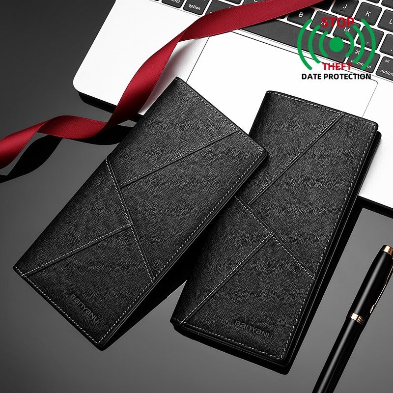 Banyanu Men's Slim RFID-Blocking Wallet, Genuine Leather 2-Fold Design, Premium Black Leather for Daily Use - Image 2