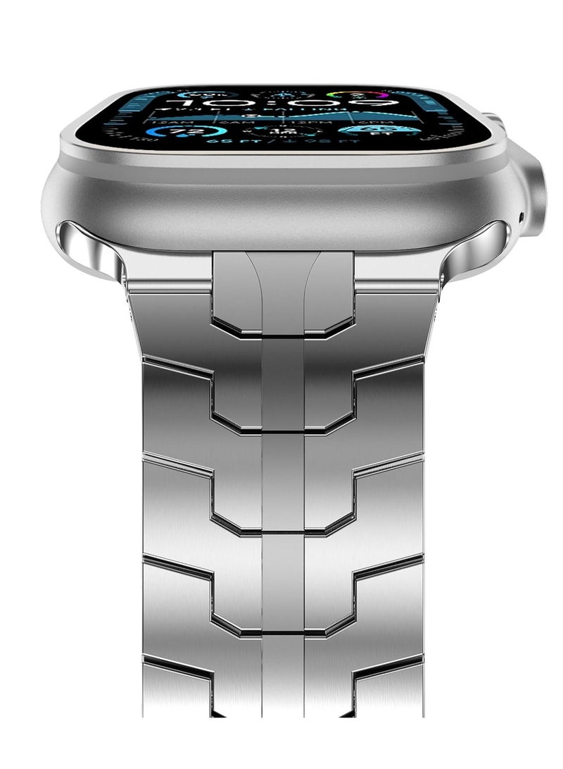 ELTRAZONE Stainless Steel Strap for iWatch 49mm 46mm 45mm 44mm 42mm – Silver Replacement Band for Apple Watch Ultra 3 | Ultra 2 | Ultra | Series 10 9 8 7 SE 6 5 4 3 2 1 – Durable, Adjustable, and Elegant Design  - Image 2