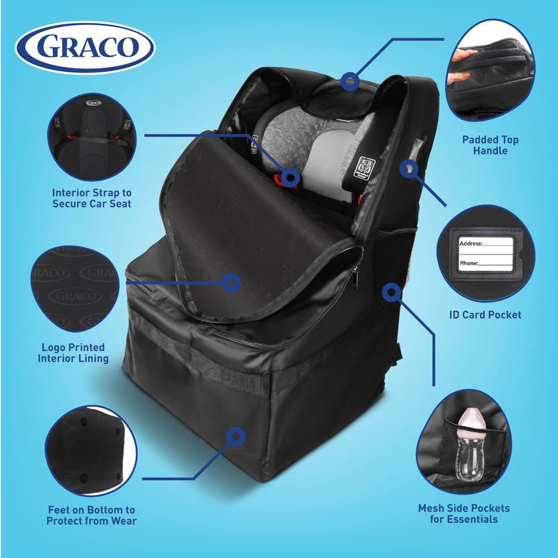 Graco Padded Car Seat Travel Bag & Infant Carrier Backpack, Durable Large Back Pack for Carseats & Booster Seats, Airport Gate Check Bag Luggage, Double Padded Strap, Water Resistant Material, Black - Image 2