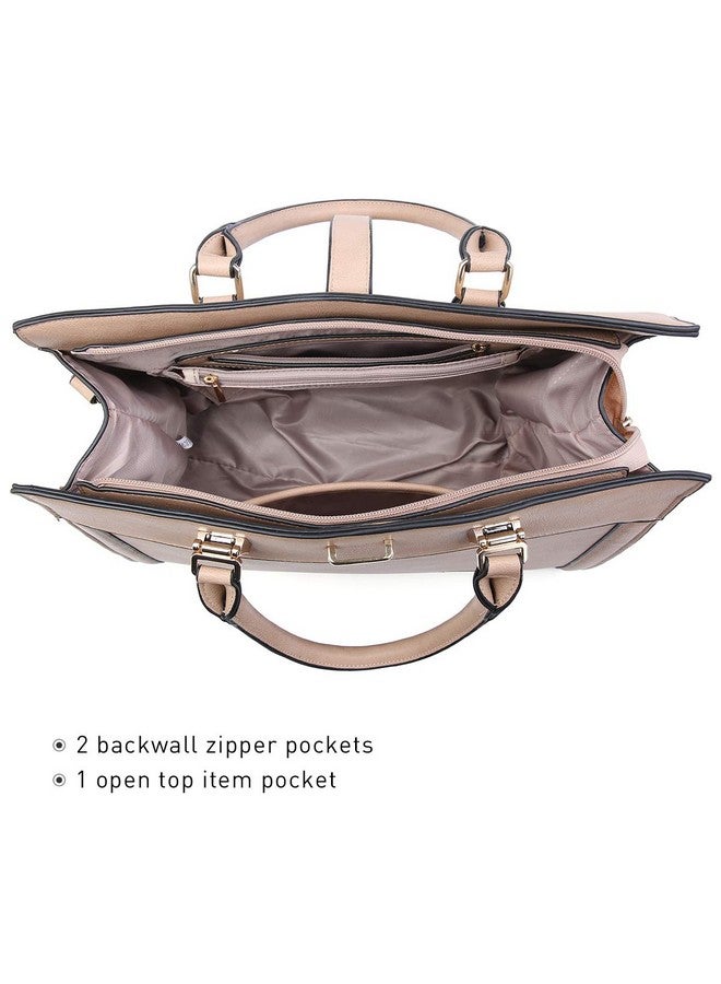 DASEIN Women's Handbag Flap-over Belt Shoulder Bag Top Handle Tote Satchel Purse Work Bag w/Matching Wristlet (Beige) - Image 4