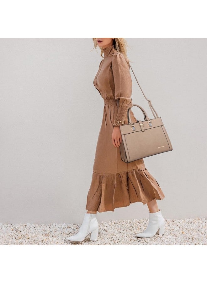 DASEIN Women's Handbag Flap-over Belt Shoulder Bag Top Handle Tote Satchel Purse Work Bag w/Matching Wristlet (Beige) - Image 1