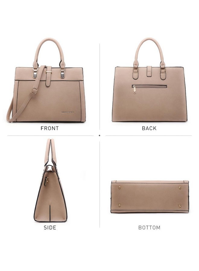 DASEIN Women's Handbag Flap-over Belt Shoulder Bag Top Handle Tote Satchel Purse Work Bag w/Matching Wristlet (Beige) - Image 2