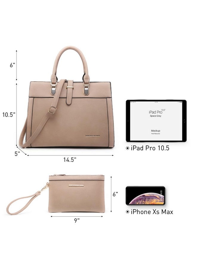 DASEIN Women's Handbag Flap-over Belt Shoulder Bag Top Handle Tote Satchel Purse Work Bag w/Matching Wristlet (Beige) - Image 3