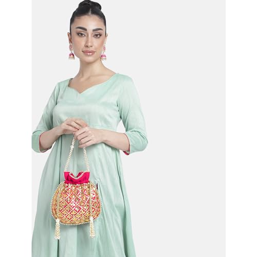 Peora Women's Ethnic Potli Bags with Drawstring (P09RP, Rani Pink) - Image 5