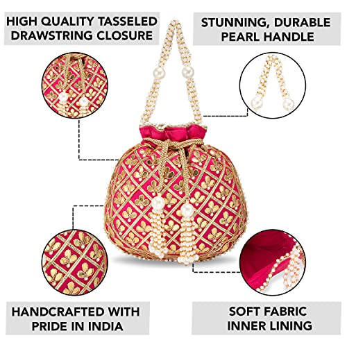 Peora Women's Ethnic Potli Bags with Drawstring (P09RP, Rani Pink) - Image 3
