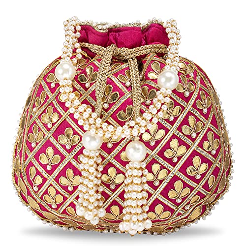 Peora Women's Ethnic Potli Bags with Drawstring (P09RP, Rani Pink) - Image 1