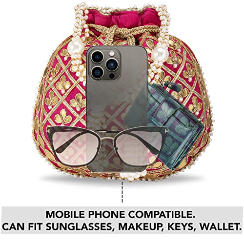 Peora Women's Ethnic Potli Bags with Drawstring (P09RP, Rani Pink) - Image 2