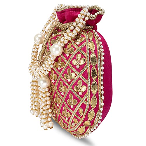Peora Women's Ethnic Potli Bags with Drawstring (P09RP, Rani Pink) - Image 4