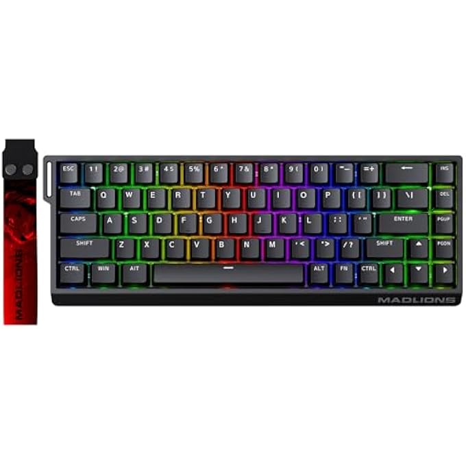 rayihni لوحة مفاتيح الألعاب المغناطيسية MADLIONS MAD68 HE مع مفتاح سريع الاستجابة، 65% RGB قابل للتعديل، تأثير هول، معدل استجابة فائق السرعة 8K، مفاتيح PBT قابلة للتبديل، لوحة مفاتيح ميكانيكية لأجهزة الكمبيوتر/ماك (أسود) - Image 1