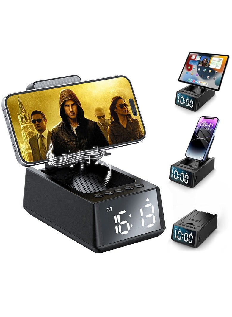 XiuWoo 3 in 1 Rechargeable Bluetooth Wireless Speaker, LED Display Clock, Foldable Phone Stand with Anti-Slip Based, HD Surround Sound Speaker, Adjustable Stand  - Image 1