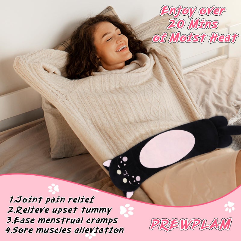Prewplam Microwavable Heating Pads for Cramps, Cute Black Cats Heating Pad Period Cramps Pain Relief for Women Girls, Stuffed Animals Moist Heat Pad for Menstrual-Washable Heat Cover - Image 2