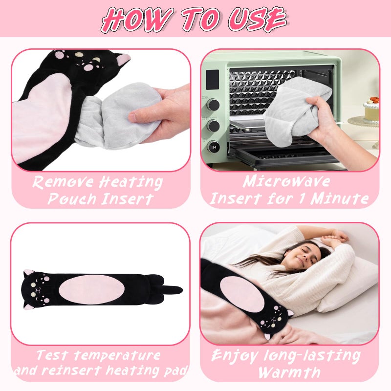 Prewplam Microwavable Heating Pads for Cramps, Cute Black Cats Heating Pad Period Cramps Pain Relief for Women Girls, Stuffed Animals Moist Heat Pad for Menstrual-Washable Heat Cover - Image 3