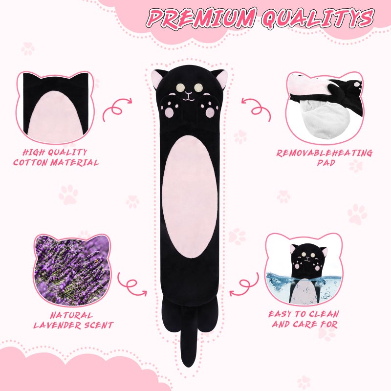 Prewplam Microwavable Heating Pads for Cramps, Cute Black Cats Heating Pad Period Cramps Pain Relief for Women Girls, Stuffed Animals Moist Heat Pad for Menstrual-Washable Heat Cover - Image 4