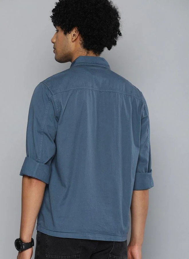The Indian Garage Co Men Slim Fit Solid Full Sleeves Cutaway Collar Casual Over Shirt
