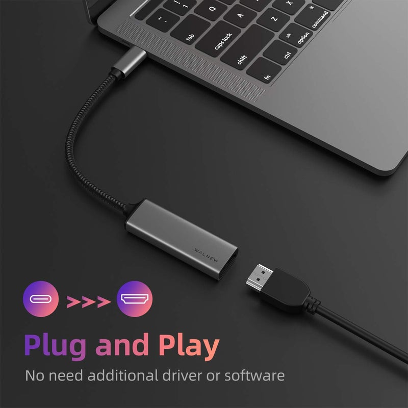 WALNEW USB C to HDMI Adapter 4K 60Hz, Type-C Male to HDMI Female Cable Converter, USBC Thunderbolt 3 Monitor Dongle for Mac MacBook,iPad Pro/Air, Samsung Galaxy,Chromebook,Surface,Dell XPS,Android TV - Image 2