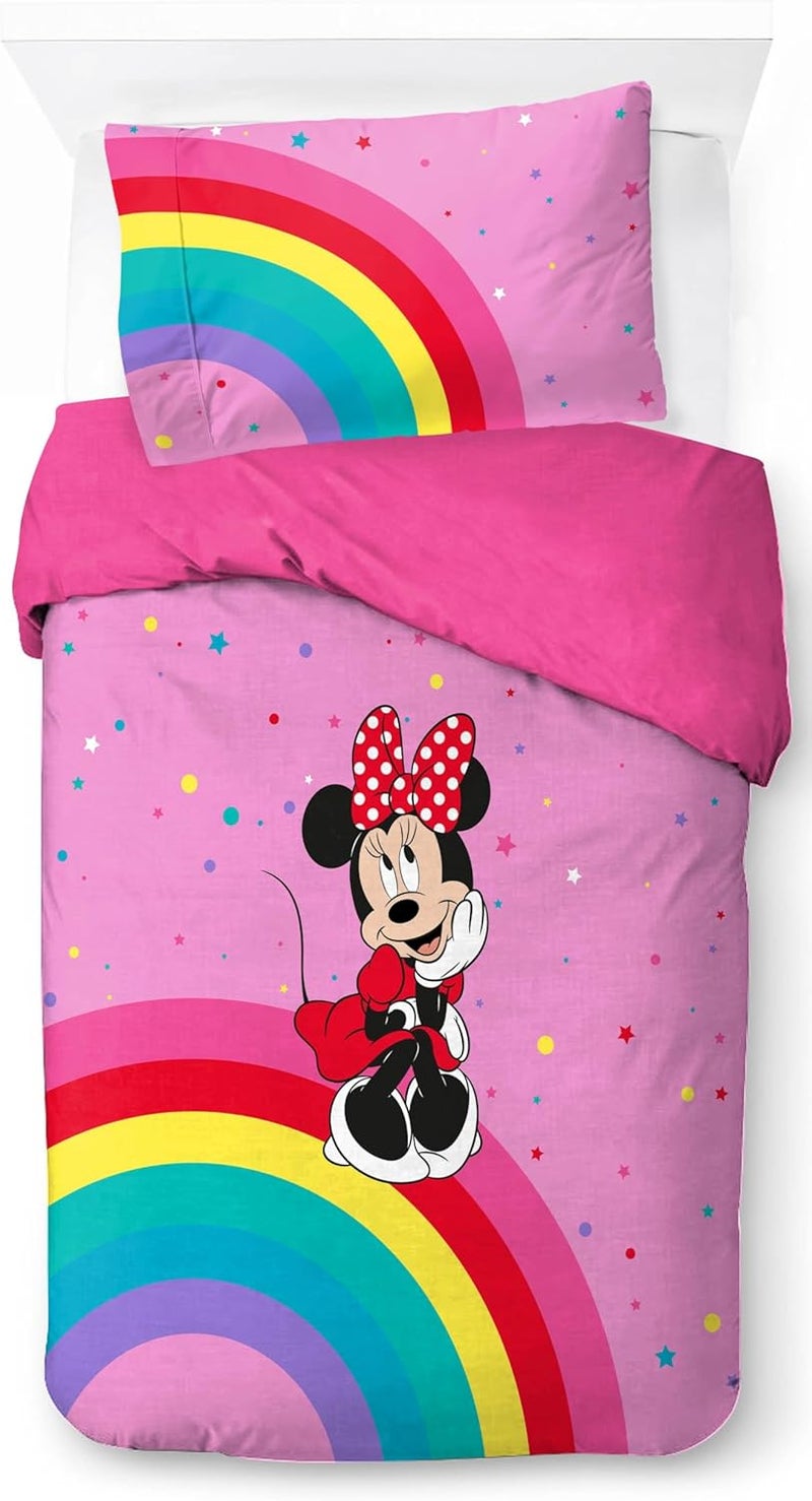 Jay Franco Disney Minnie Mouse Rainbow 100% Cotton Single Duvet Cover Set - Includes 50 x 70 cm Pillowcase - Image 1