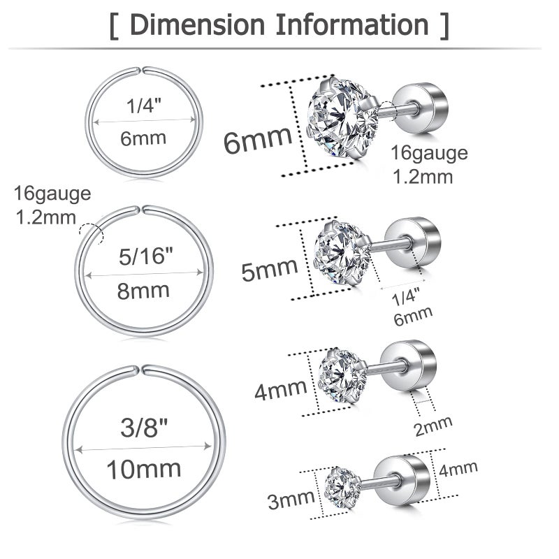 MODRSA Cartilage Earring Cartilage Piercing Jewelry Forward Helix Piercing Jewelry Cartilage Hoop Earring Helix Earrings Silver Cartilage Earring Stud 16g - Image 2