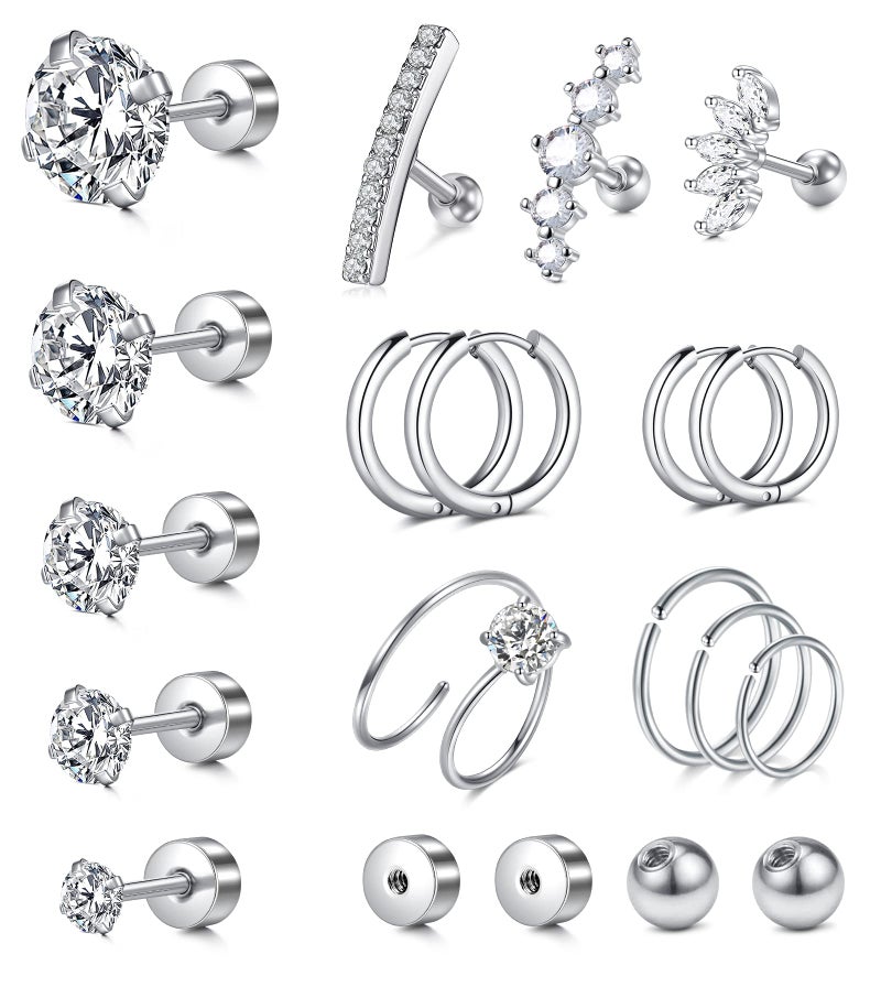 MODRSA Cartilage Earring Cartilage Piercing Jewelry Forward Helix Piercing Jewelry Cartilage Hoop Earring Helix Earrings Silver Cartilage Earring Stud 16g - Image 1