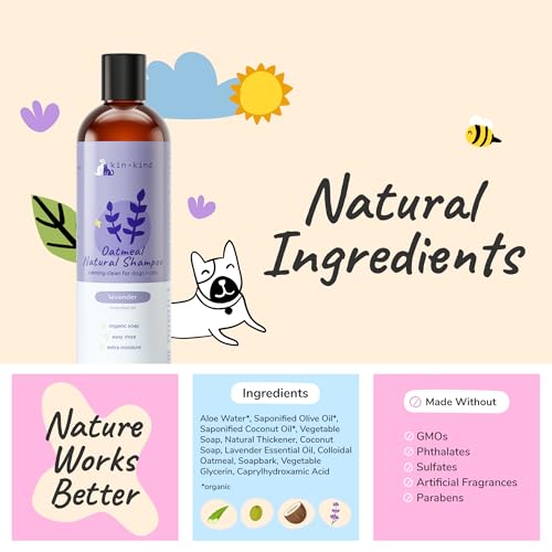 kin+kind Oatmeal Shampoo Lavender for Dogs & Cats Natural Dog Shampoo for Itchy & Sensitive Skin with Colloidal Oatmeal, Olive Oil & Coconut Oil Moisturizing & Safe Pet Shampoo Made in USA (12 fl oz) - Image 5