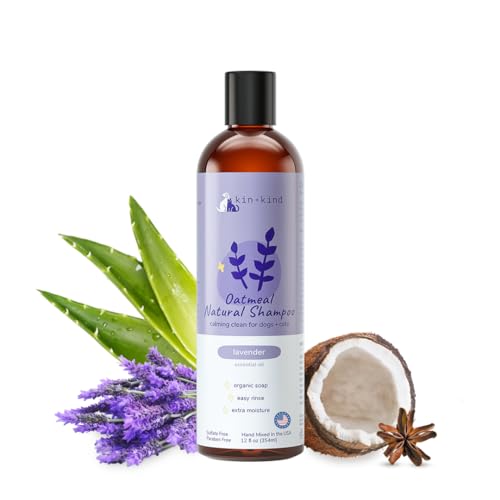 kin+kind Oatmeal Shampoo Lavender for Dogs & Cats Natural Dog Shampoo for Itchy & Sensitive Skin with Colloidal Oatmeal, Olive Oil & Coconut Oil Moisturizing & Safe Pet Shampoo Made in USA (12 fl oz) - Image 1