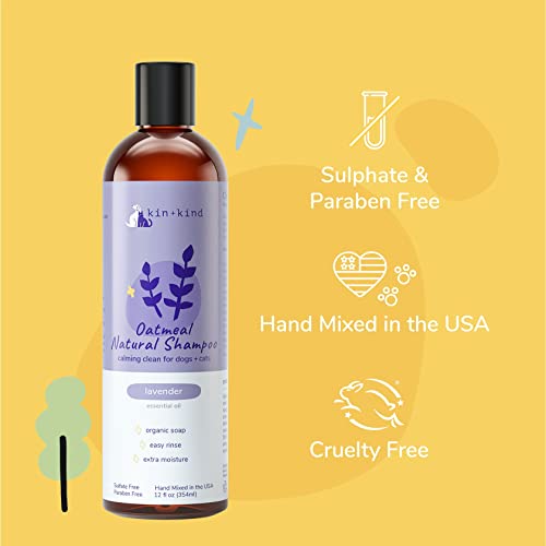 kin+kind Oatmeal Shampoo Lavender for Dogs & Cats Natural Dog Shampoo for Itchy & Sensitive Skin with Colloidal Oatmeal, Olive Oil & Coconut Oil Moisturizing & Safe Pet Shampoo Made in USA (12 fl oz) - Image 4