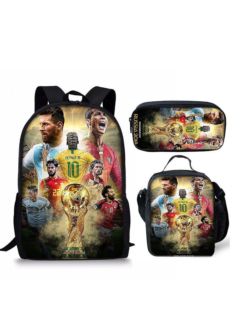 Bluejw مجموعة من 3 قطع من حقيبة الظهر المدرسية للأطفال من MESSI حقيبة كتب مدرسية للأولاد المراهقين مع حقيبة غداء وقلم - Image 1