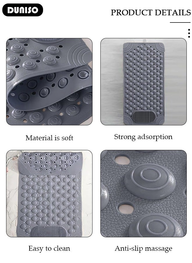 DUNISO حصيرة حمام مضادة للانزلاق حصيرة دش حصيرة مياه حصيرة تدليك للقدم مع ثقوب تصريف وكؤوس شفط 36*70سم حصيرة استحمام لحوض الاستحمام، المرحاض وأرضيات الحمام - رمادي - Image 2