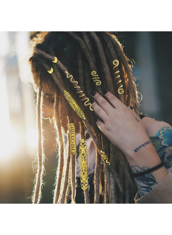 RechicGu 58 Pieces Hair Braids Dread Locs Jewelry Long Snake Swirl Filigree Dreadlocks Accessories Pirate Beard Tube Beads Cuff Rings Hair Decoration Gold - Image 2