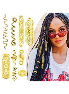 RechicGu 58 Pieces Hair Braids Dread Locs Jewelry Long Snake Swirl Filigree Dreadlocks Accessories Pirate Beard Tube Beads Cuff Rings Hair Decoration Gold  - Image 1