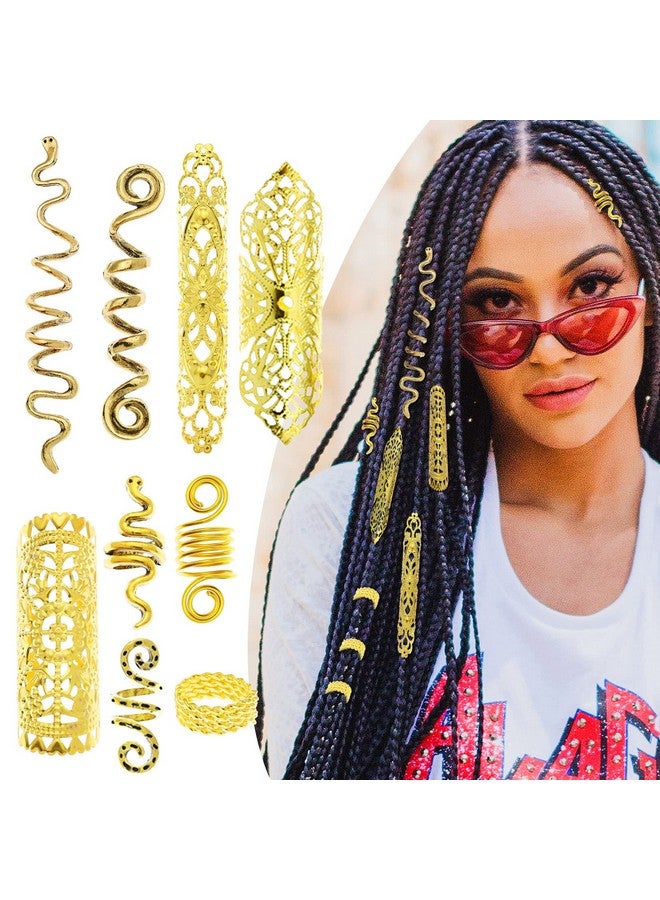 RechicGu 58 Pieces Hair Braids Dread Locs Jewelry Long Snake Swirl Filigree Dreadlocks Accessories Pirate Beard Tube Beads Cuff Rings Hair Decoration Gold - Image 1