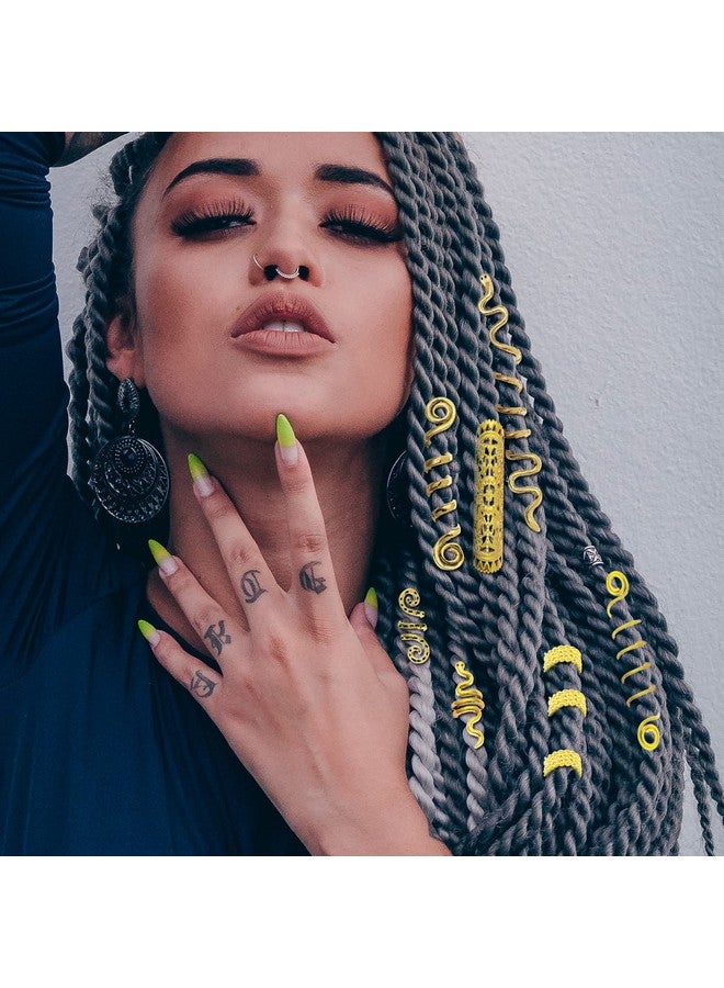 RechicGu 58 Pieces Hair Braids Dread Locs Jewelry Long Snake Swirl Filigree Dreadlocks Accessories Pirate Beard Tube Beads Cuff Rings Hair Decoration Gold - Image 4