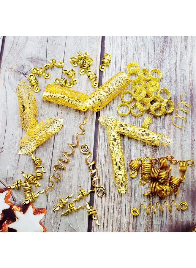 RechicGu 58 Pieces Hair Braids Dread Locs Jewelry Long Snake Swirl Filigree Dreadlocks Accessories Pirate Beard Tube Beads Cuff Rings Hair Decoration Gold - Image 3