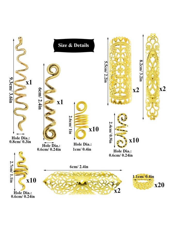 RechicGu 58 Pieces Hair Braids Dread Locs Jewelry Long Snake Swirl Filigree Dreadlocks Accessories Pirate Beard Tube Beads Cuff Rings Hair Decoration Gold - Image 5