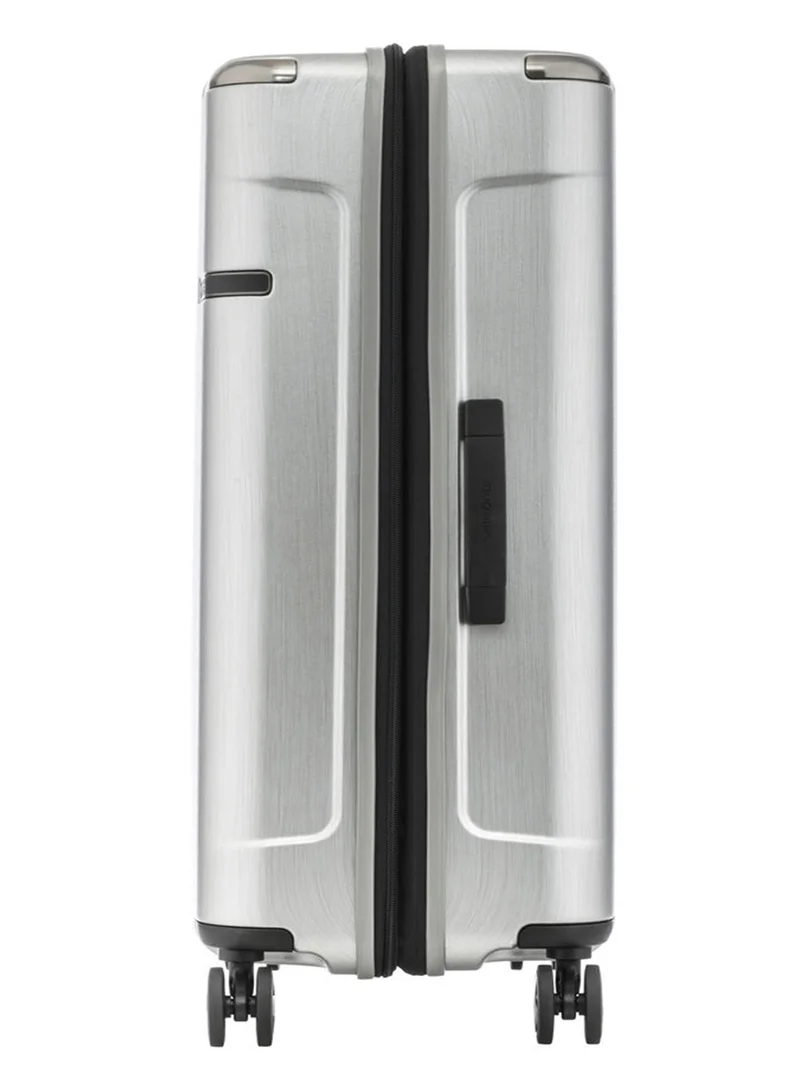 سامسونايت Evoa Suitcase Cabin Size 81 cm / 30 inch, 4 Spinner Wheels, Polycarbonate, Brushed Silver|Aero-Trac Suspension Wheels|TSA Lock|Divider Pad|Anti-Theft Secuirty Zipper|Expandable - 10 Years International Warranty