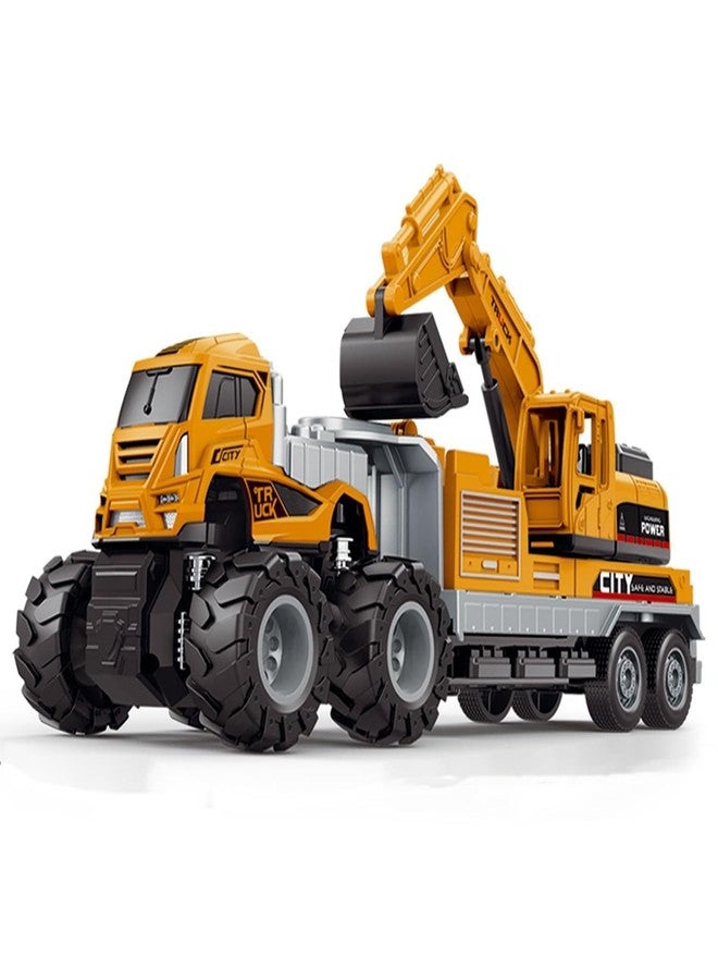 DEUSON ECOM Excavator Toy Diecast Truck Toy For Kids Die Cat Metal Head Abs Plastic Friction Power, Yellow - Image 1