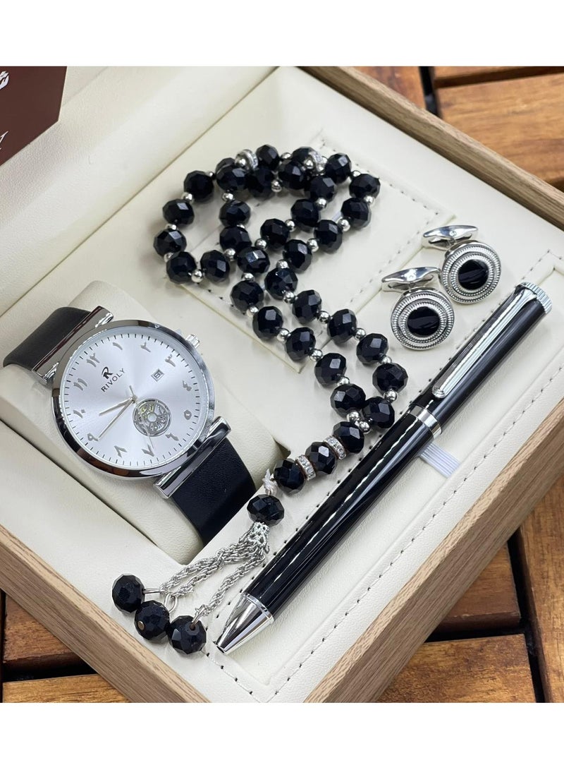 ووتش طقم ساعات رجالي مكون من ساعه وسبحه وكبك وقلم