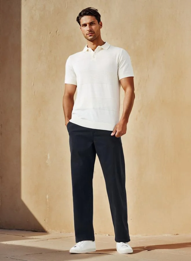 Splash FAV Textured Collared Polo T-shirt with Short Sleeves