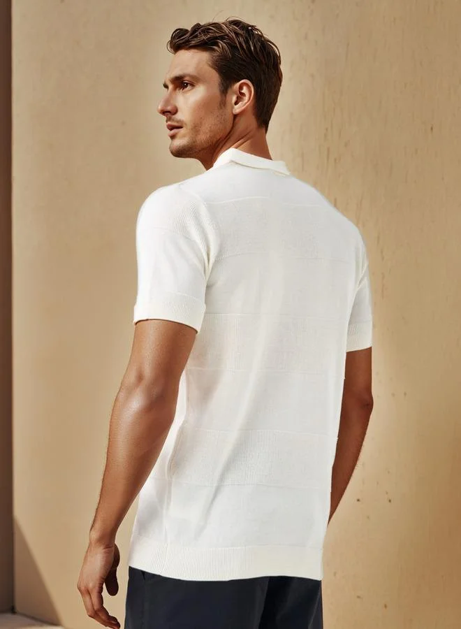 Splash FAV Textured Collared Polo T-shirt with Short Sleeves