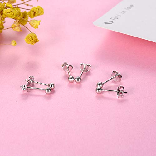 EPIRORA Sterling Silver Stud Earrings for Women Men- 3 Pairs 3mm Tiny Ball Stud Earrings Round CZ Earrings Pearl Earrings Set Cartilage Small Tragus Earrings - Image 4