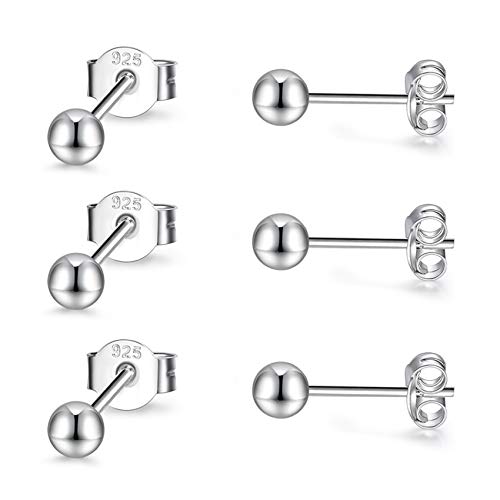 EPIRORA Sterling Silver Stud Earrings for Women Men- 3 Pairs 3mm Tiny Ball Stud Earrings Round CZ Earrings Pearl Earrings Set Cartilage Small Tragus Earrings - Image 1