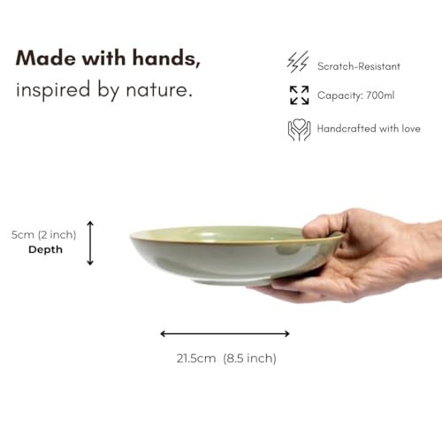 Beyond Homes Handcrafted Ceramic Pasta Bowl Set, 21 cm | Microwave & Dishwasher Safe Pasta Plates Glossy Finish | Deep Plate | Ceramic Serving Pasta Bowl, 650 ml Each (Pistachio- Set of 2) - Image 2