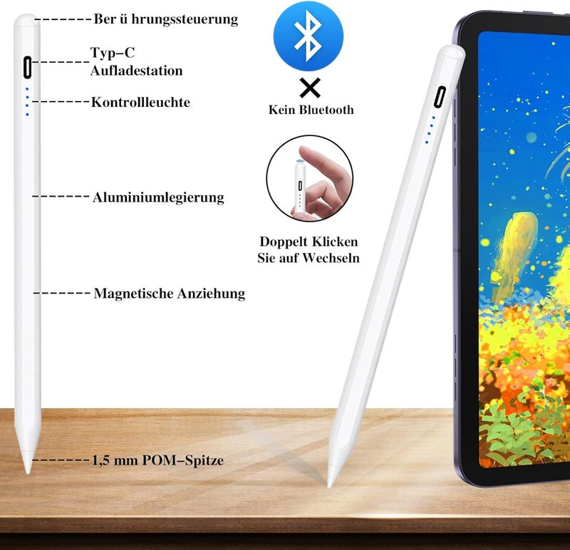 Luntak Universal Stylus Pens for Touch Screens POM Tip Magnetic iPad Pencil Rechargeable Tablet Pencil Active Stylus Pen for Android/iPad/Pro/Air/Mini/iPhone/Samsung/Lenovo/iOS/and Other Smartphone Devices - Image 3