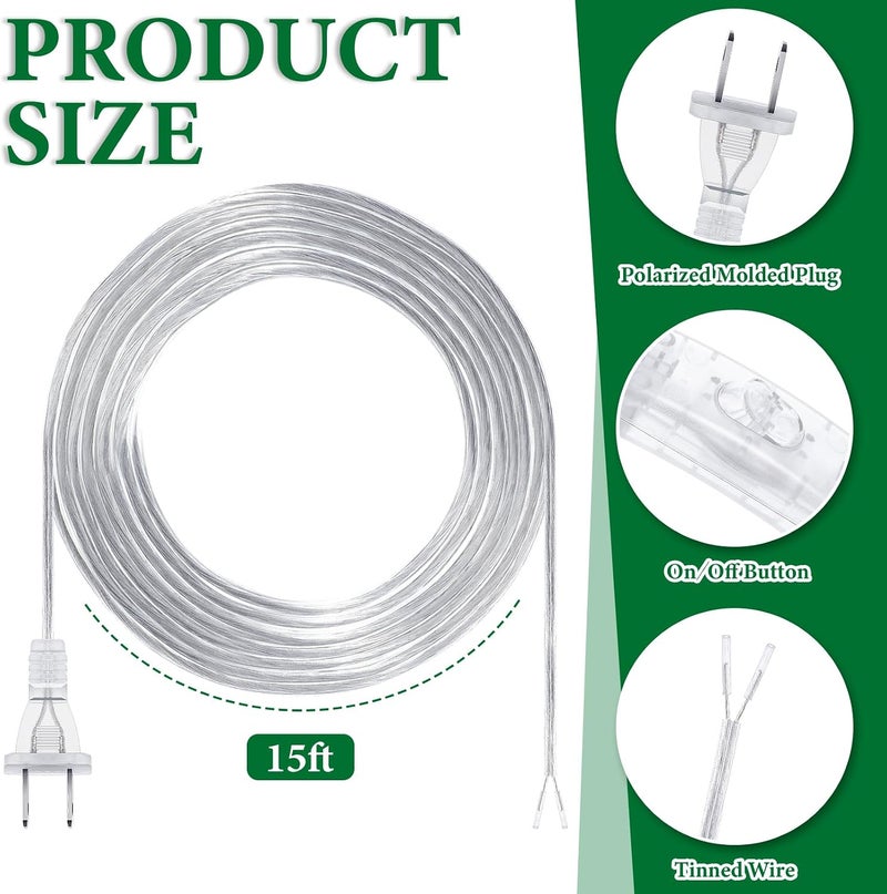 Relaxweex Lamp Cord with Switch Replacement Lamp Cord 18AWG SPT-2 Replacement Silver Power Transparent with Plug for Table Floor Lighting Fixture(Clear Sliver,15ft) - Image 2