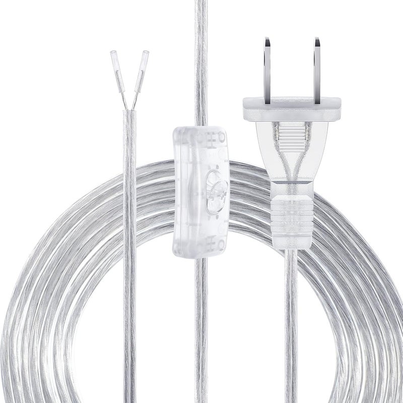 Relaxweex Lamp Cord with Switch Replacement Lamp Cord 18AWG SPT-2 Replacement Silver Power Transparent with Plug for Table Floor Lighting Fixture(Clear Sliver,15ft) - Image 1