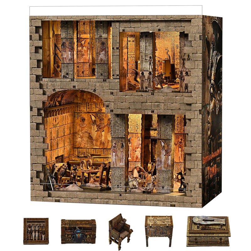 fifijoy Book Nook Kit Egyptian Pharaohs Tomb DIY Miniature House Kit for Adults and Teens Dollhouse BookNook Tiny House Bookshelf Decor 3D Wooden Puzzle Unique Gifts for Family and Friends - Image 3